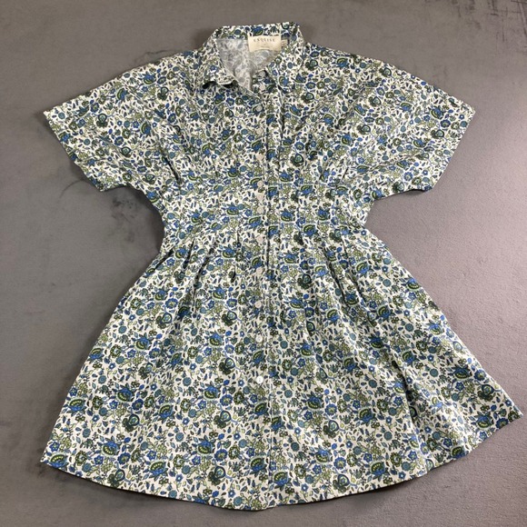 Exquise Dresses & Skirts - Exquise Janice Dress Blue Green Floral Paisley Button Front Shirt Dress Sz SP